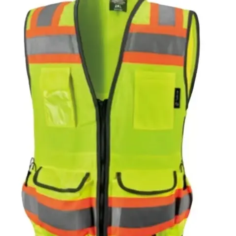 AMERICAN SIZE Superintendent/Surveyor Vest, High Visibility Reflective Safety, Mesh Back Solid fabric front Reflective Safety Vest with Zipper and Multi pockets