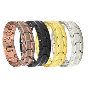 Red Copper Fine Carving Vintage Fashion Three-Row Full Magnetic Couple Bracelet Greek Wristbands for Men and Women