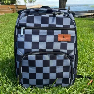 Grey Checkerboard Backpack Cooler