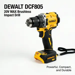 Dewalt DCF805 Cordless Brushless Impact Drill Kit For Contractors And DIY Users Power Tool With 20V Battery Dual Speed Control High Torque Performance And Multi Angle LED Lighting