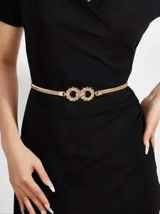 Women's Minimalist Elegant Hollow Out Twist Design Stretchy Skinny Belt, Fashionable Plain Color Metal Belt for Dress, Casual Waistband for Jeans, Trendy Exquisite Belt