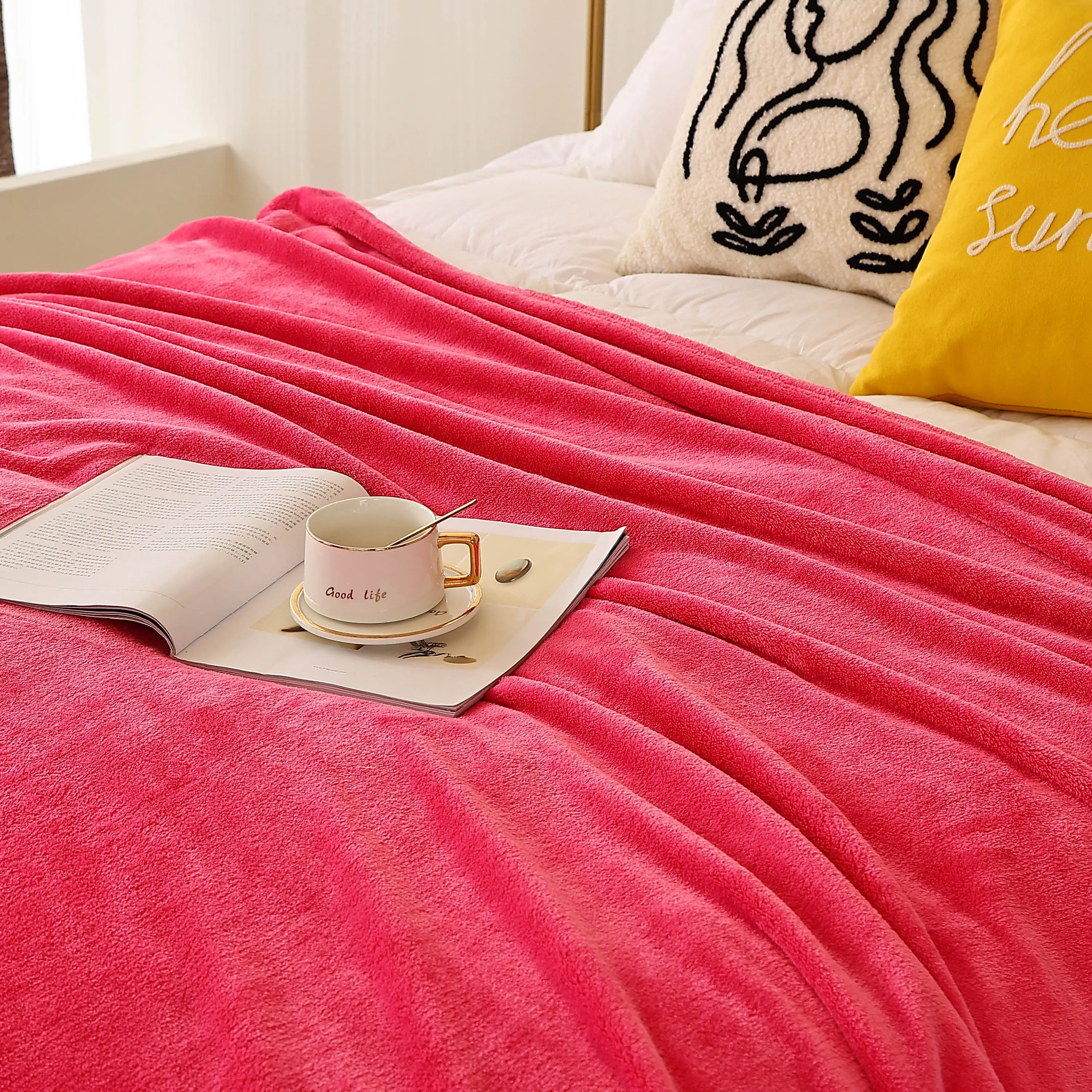 King-Sized Fleece Lightweight Throw Blanket - 104x90in, 240GSM Soft Plush Polyester, Flat Weave Solid Color, Bed Warmer Blankets for Comfy and Cozy Setup & Comfortable Nights, Machine Wash