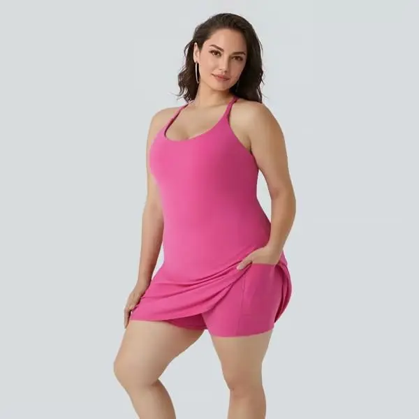 2025 Outdoor Sports Athletic Dress for Cross-Border Amazon, Anti-Light Design with Lined Shorts, Removable Chest Pads and Pockets, Removable Pads, Women
