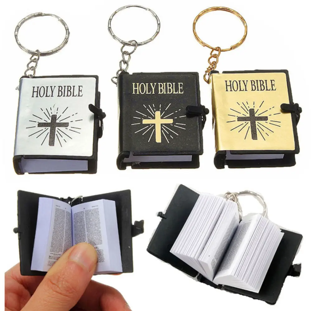 Mini English HOLY BIBLE Keychains Christian Jesus Cross Muslim Keyrings Women Bag Charm Prayer  Bless Key Holder Accessories