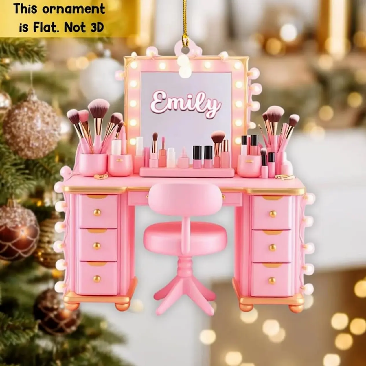 Personalized Makeup Christmas Ornaments, Makeup Table 2D Flat Ornament, Gifts for Makeup Artist, Girls