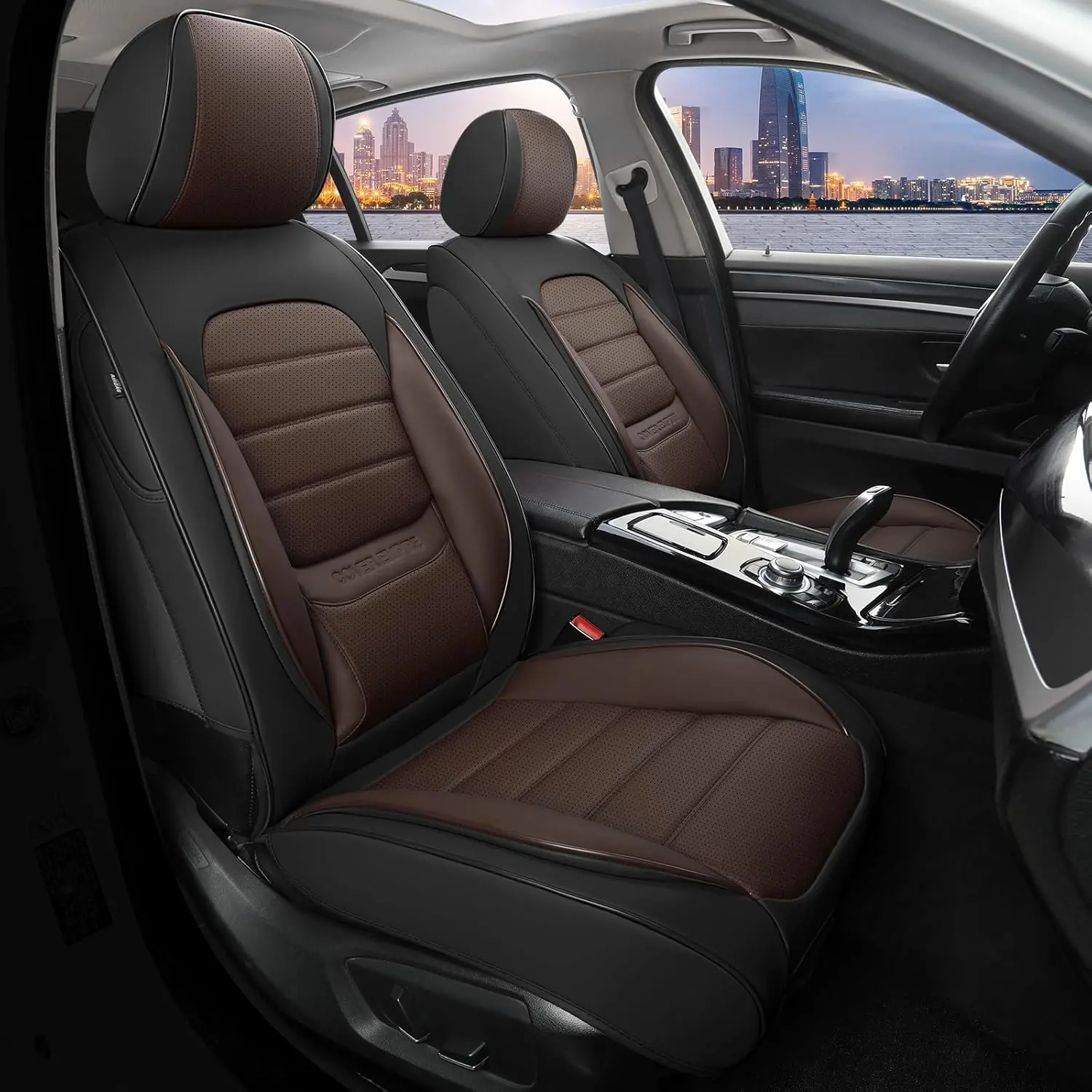 Seat s Full Set, 5 Seats Universal Leather Seat s for ,  Front and Rear Seat , Breathable Automotive Seat  for  Sedans, , SUVs, Black&Brown