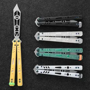 New Version Folding Practice Trainer - Unsharpened Edge, Stainless Steel Liner with Dual-Texture PC Handles, CSGO Themed Folding Pocket Fidget Toy & Outdoor EDC Tool