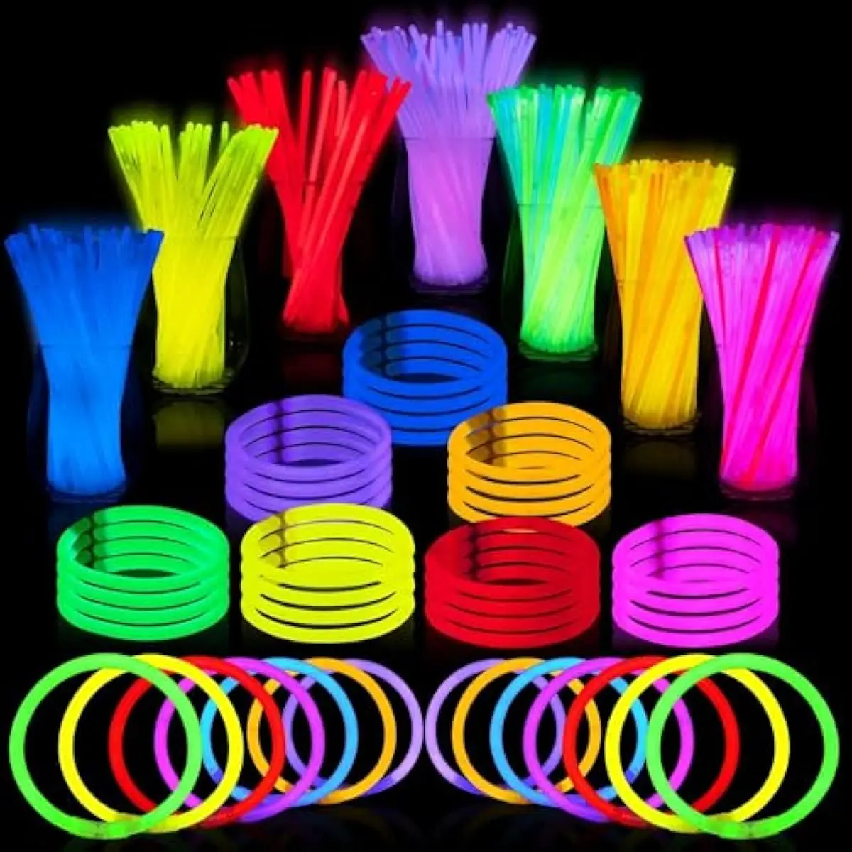 100 Pcs 8" Glow sticks Bulk Party Favors Pack, Neon Glow in the Dark Party Supplies, Light Up Necklaces and Bracelets with Connectors, Easter, Football, Birthday Decorations