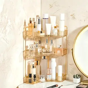 2-Tier/3-Tier Corner Bathroom Counter Organizer, Plastic Freestanding Vanity Storage Shelf, Space-Saving Makeup Skincare Perfume Rack for Bathroom, Kitchen, Office Desktop  beauty organizer cabinet mothers day basket