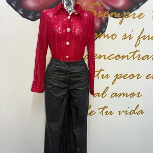 See Through Long Sleeve Blouse with Gold Embellishments for Women