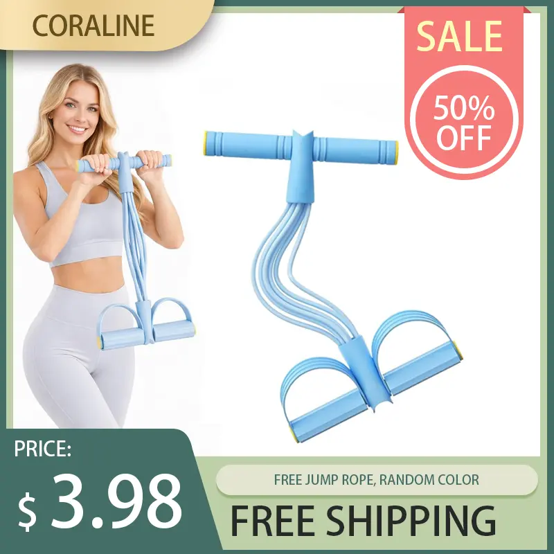 6-Tube Pedal Resistance Bands with Foam Handles - Women's Home Workout Gear, Tummy Shaping Resistance Band Workout Equipment, Portable Exercise Pull Rope for Yoga Stretch & Daily Training