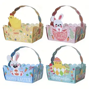 Gift for Her/Him 12/24pcs Paper Easter Baskets |   Easter Treat Boxes with Handle, Cartoon Pattern, Suitable for General Occasions Festival Party