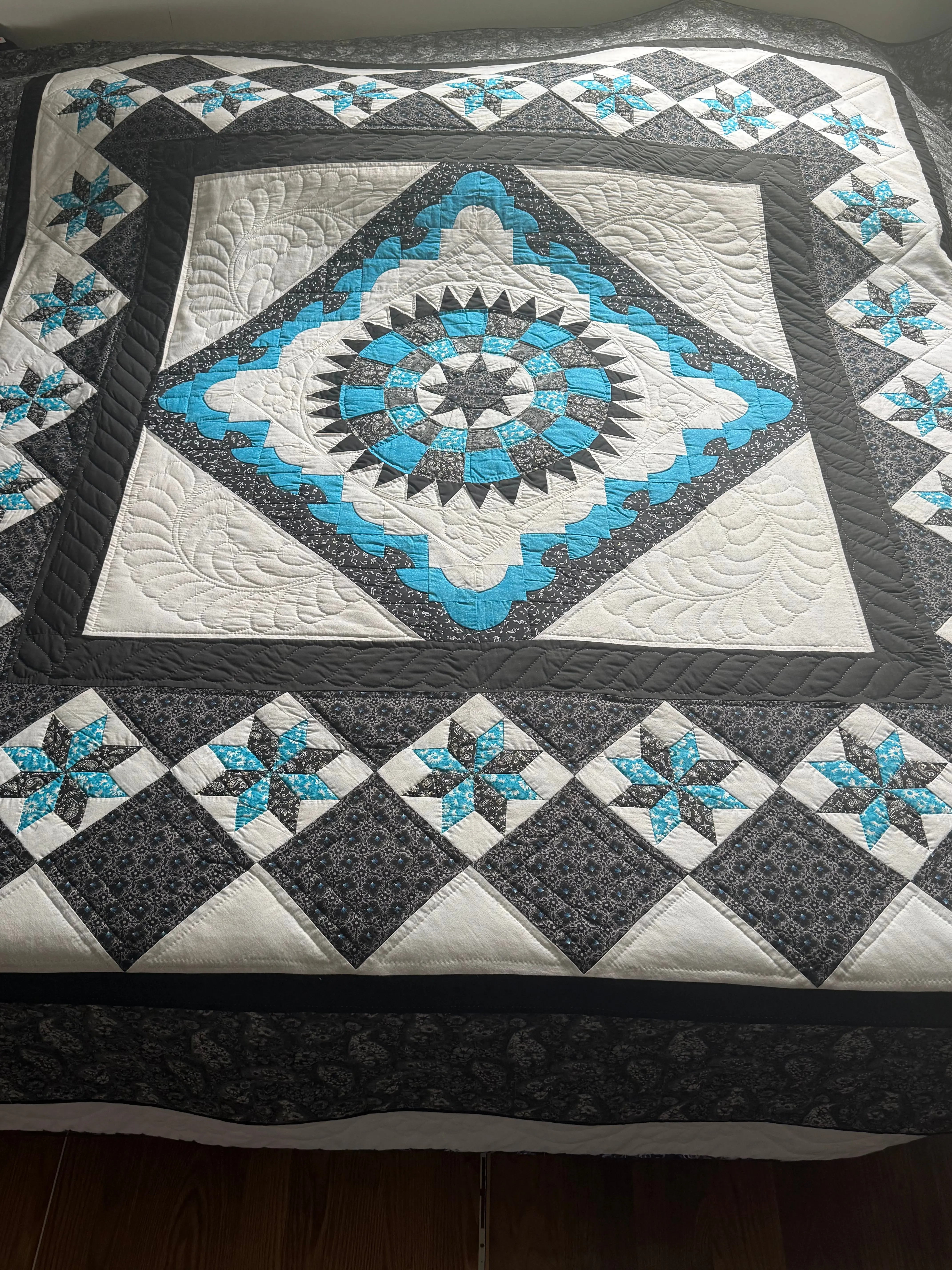 Amish Quilt (Georgetown Path)  Grey and Turquoise