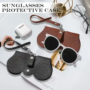 1 Count Soft Leather Sunglasses Bag, Leather Glasses Case Holder Portable Slim Sunglasses Pouch Soft Eyeglasses Bag Eyewear Sleeve