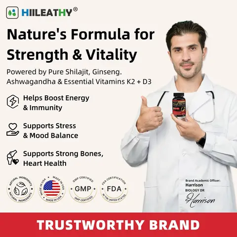HIILEATHY Shilajit Pro Max Capsules with K2 & D3 – 60ct | Fulvic Acid, 84+ Minerals for Immune Defense, Bone Strength & Anti-Aging – Made in USA