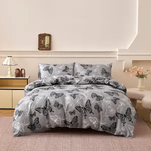 3-Piece Bedding Set (1 Duvet Cover + 2 Pillowcases, No Inserts Included) – a soft and comfortable butterfly print duvet set with zipper closure, machine washable, and ideal as a gift.