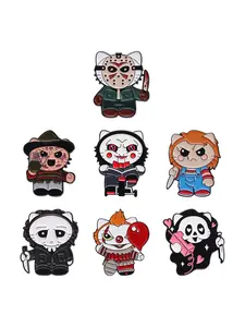 7 Piece Classic Horror Cat Costume Badge Set, Dark Cute Style, Perfect for Horror Movie Fans Collection, Fun Color Block