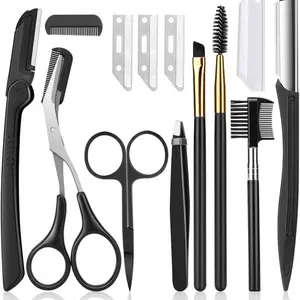 12 in 1 Eyebrow Trimmer Kit Eye Brow Scissors, Eyebrow Razor, Eyebrow Comb, Eyebrow Comb Scissor, Eyebrow Brush,Folding Eyebrow Knife, Scissors Razor, Eyebrow Trimmer, Tweezers.