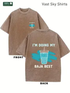 Washed Vintage T-Shirt, 1PCY2K Retro Style, 230G Printed Baja Blast Graphic I'M DOING MY BAJA BEST Crew Neck Soft Summer Streetwear T-Shirt Spring sales