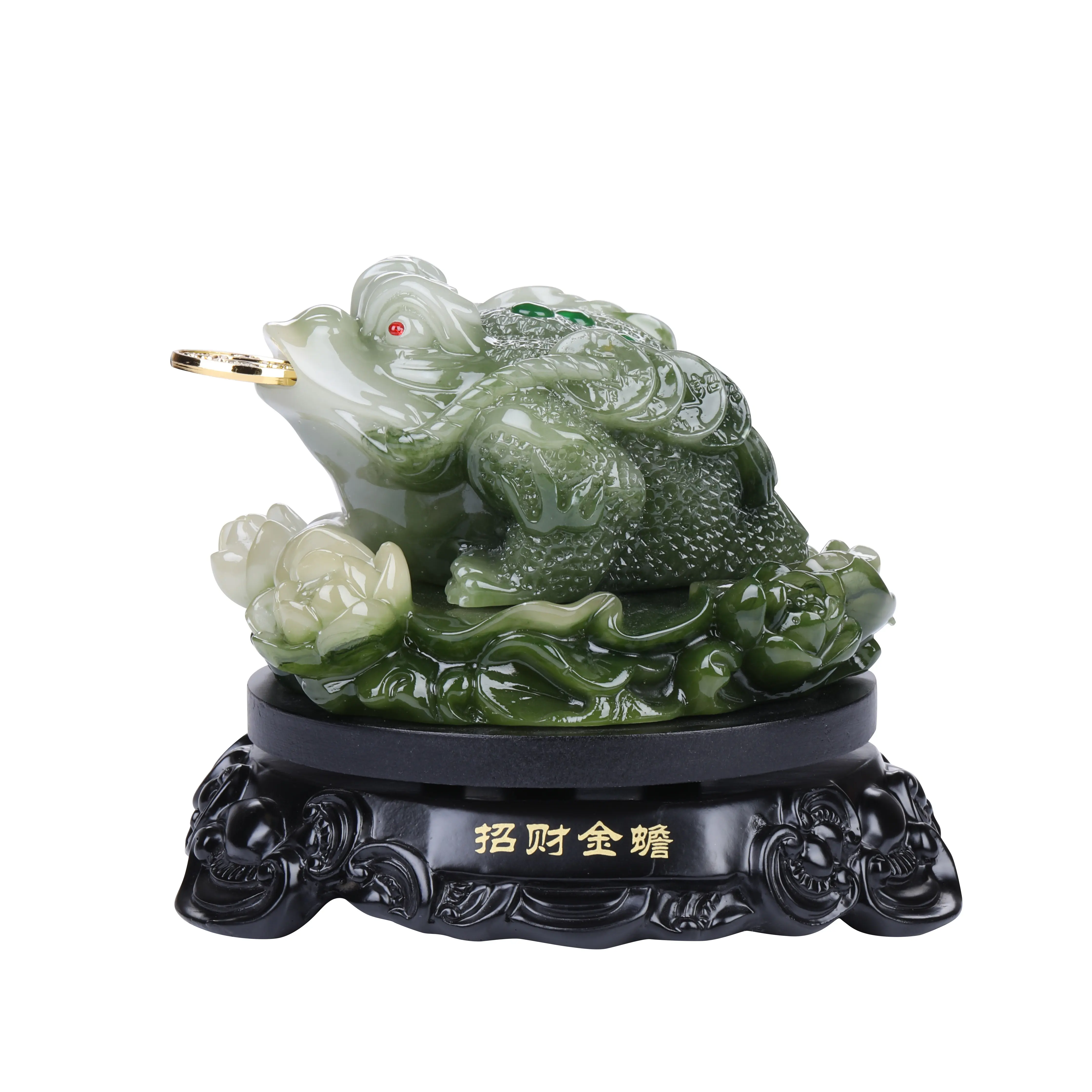Feng Shui Decor Money Frog Statue for Attracting Wealth and Good Luck, Resin Jade-Like Three-Legged Toad with Coin and Rotating Base, Chinese Lucky Frog Office Decorations for Home, Desk, Living Room