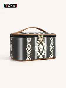 Boho Style Ethnic Pattern Makeup Bag, Large Capacity Cosmetic Bag, Portable Cosmetic Travel Bag with Zipper and Carry Handle, Makeup Storage Bag, Western Makeup Bags for Women