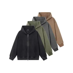 Unisex Vintage Blended Cotton Full-Zip Hoodie - Versatile Long Cardigan Sweatshirt Basic Minimalist Top with Soft Breathable Texture, Edgy Streetwear Vibe & Cozy Slouchy Fit for Casual Daily Wear, Layered Outfits, Weekend Errands & Lazy Home Lounging