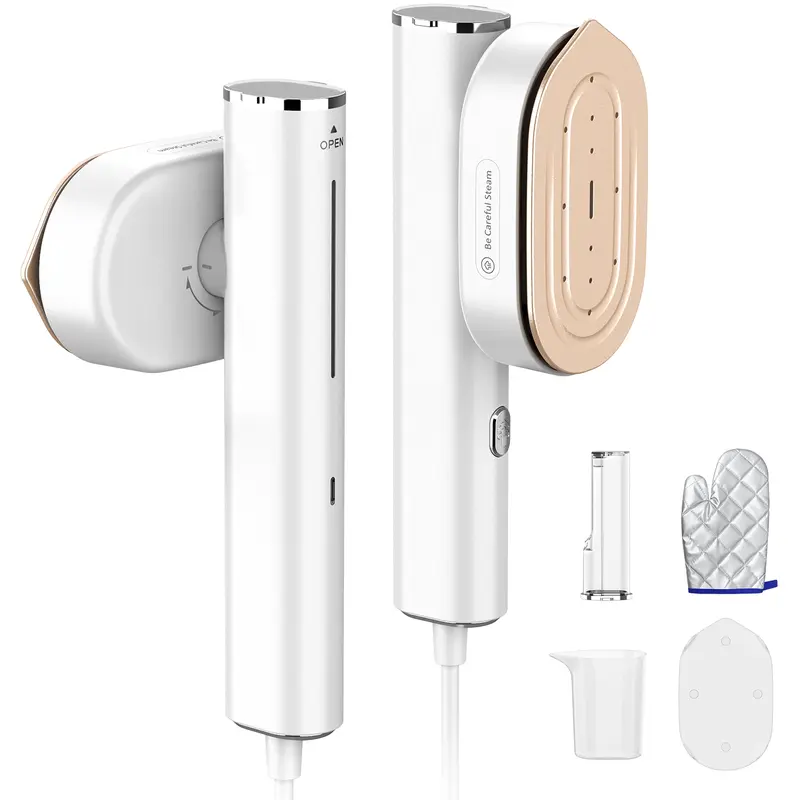 ELORTI Handheld Fabric Steamer - 2-in-1 Garment Steamer & Iron with 120V Input, Pocket-Size Coated Non-Stick Plate, 10-Second Fast Heat-Up, Multipurpose Portable Compact Household Appliance