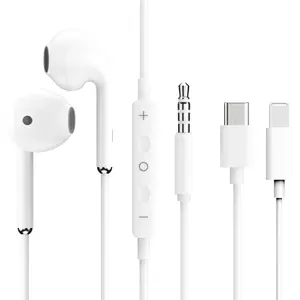 Comfortable Type-C Headphones with 3.5mm Plug, Hi-Fi Stereo Wired Earbuds, Line Control Mic & Call Controller, Compatible with Android & iPhone, Earphones Wire