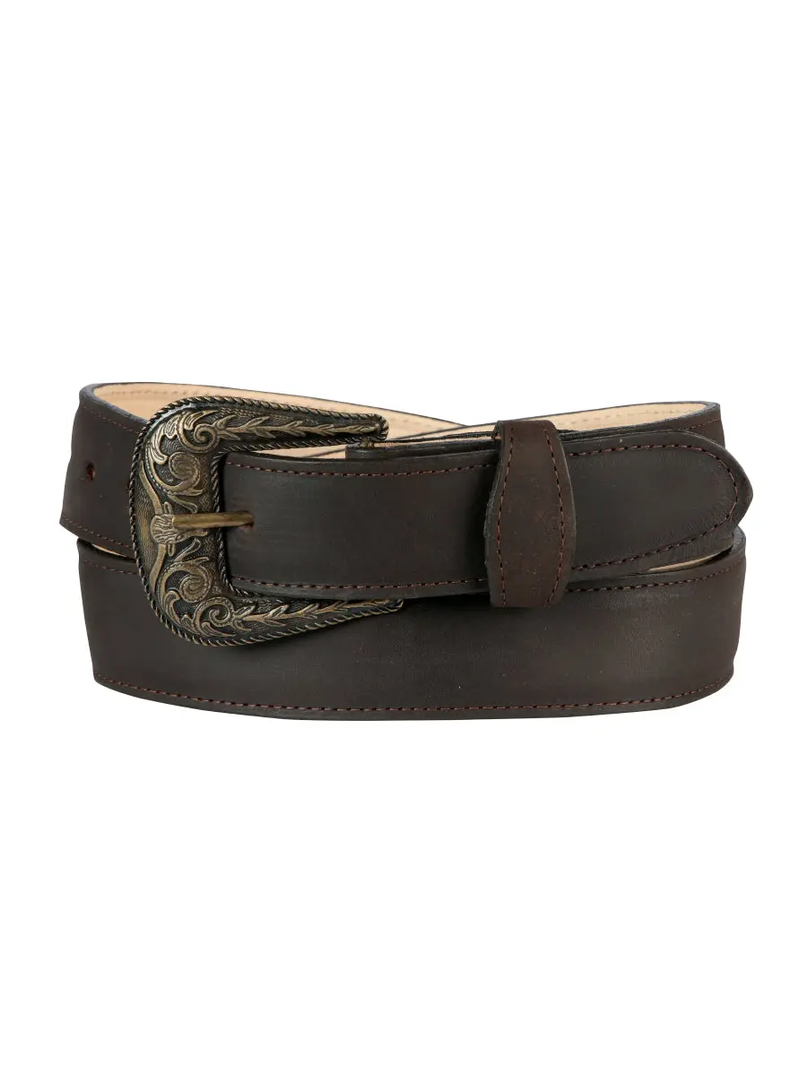 Men's Handmade Solid Leather Cowboy Belts - Crazy Brown, Tooled Shaped Oval Western Buckle, Mexican Male Fashion Accessory