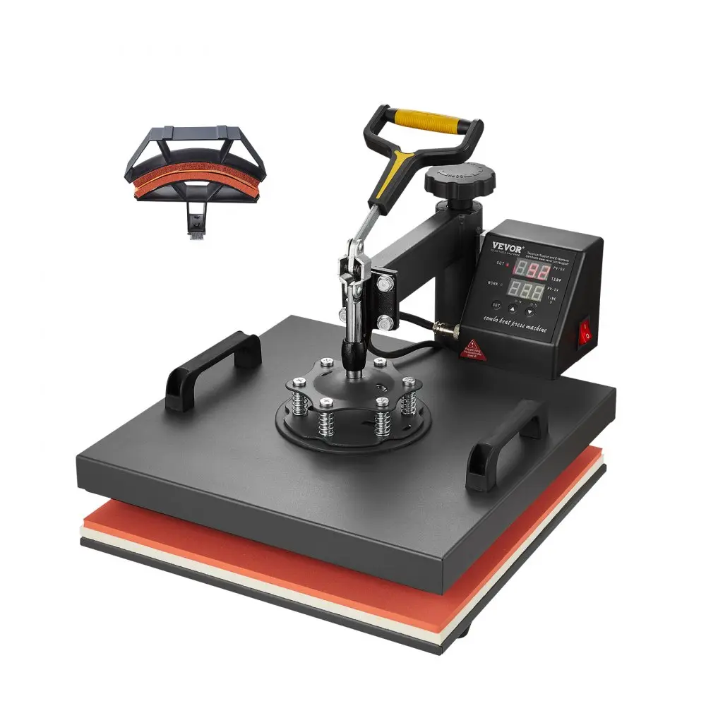 【Summerfinds】VEVOR Heat Press Machine,15 x 15 inch2 in 1 Heat Transfer Machine with Hat Press360° Swing Away T-Shirt PressingDigital Precise ControlFast Even Heating for T-Shirts/Hats/CapsBlack