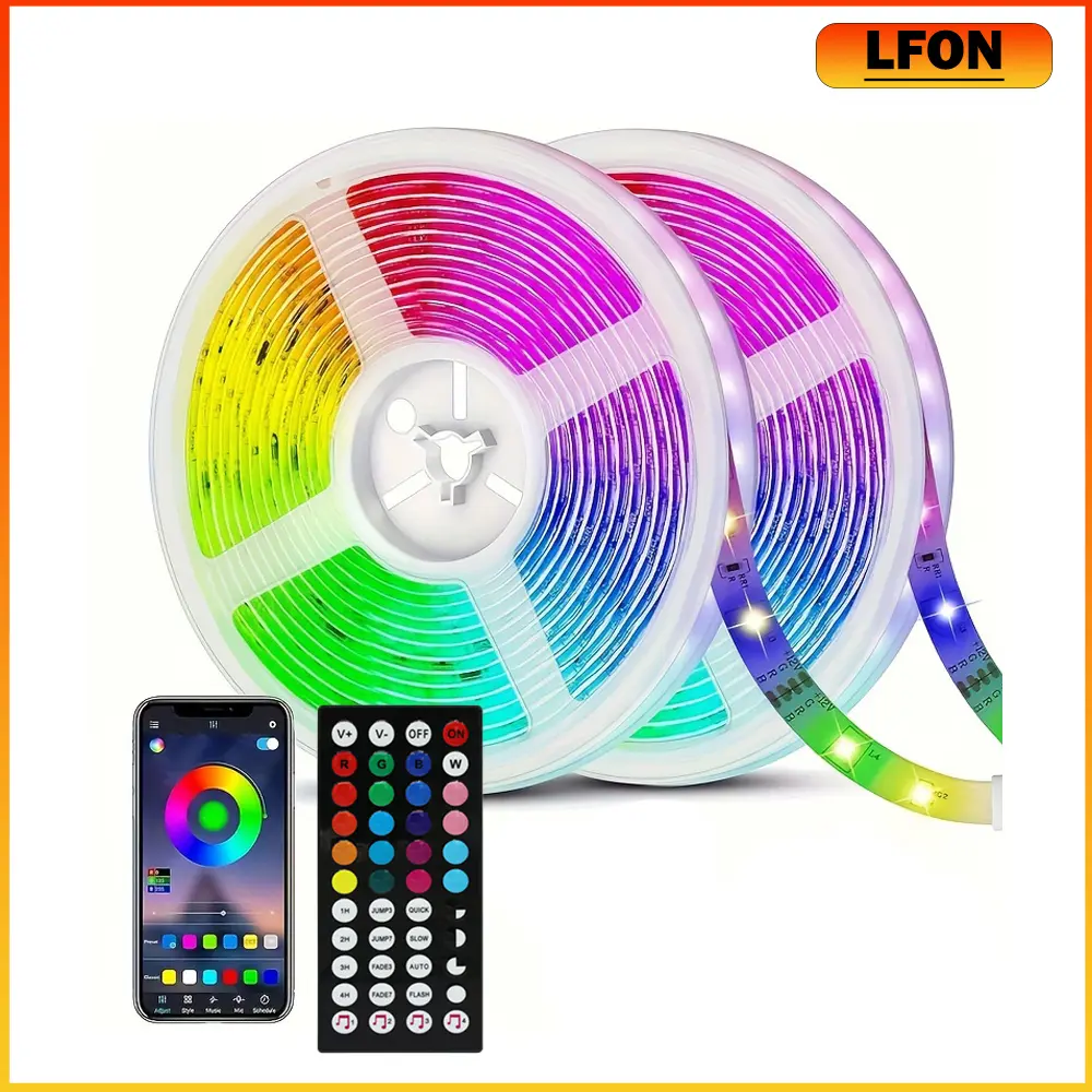 Ultimate mood lighting: Smart RGB LED Strip with App Control, Music Sync & 44-Key Remote for Bedroom, Party, Christmas Halloween Home Decor
