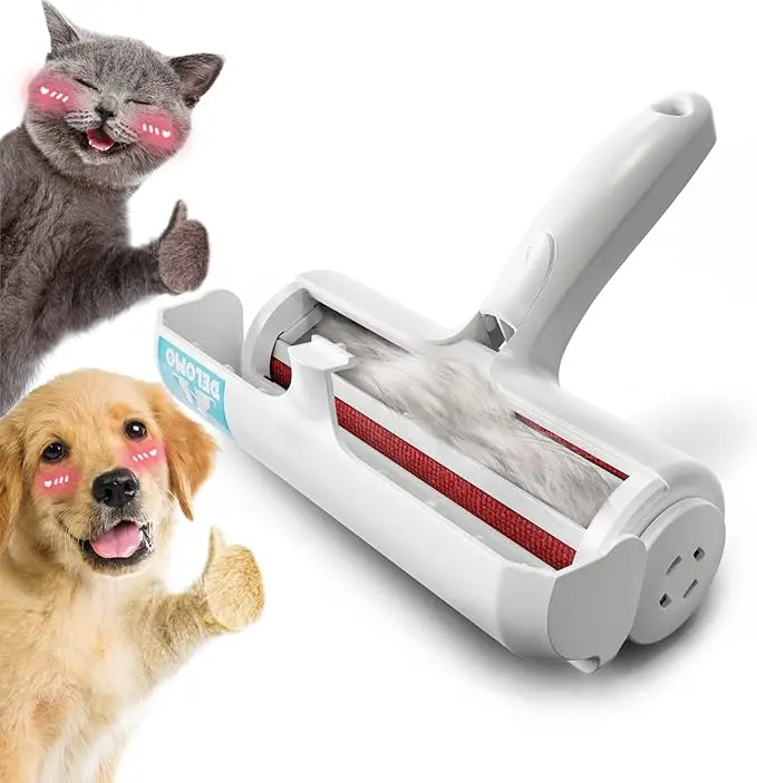 DELOMO Pet Hair Deshedding Tool - Reusable Lint Roller for Cats, Dogs, Rabbits, Right-Hand Universal Design, Self-Cleaning with Built-In Fur Bin, Keeps Home Clean (Single Item)