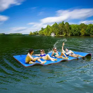 Outroad Floating Water Pad Mat, 3 Layers XPE Foam 12 Ft Lily Pad for Beach, Ocean, Lake, Roll-Up Floating Island for Water Recreation and Relaxing（Blue/Yellow）