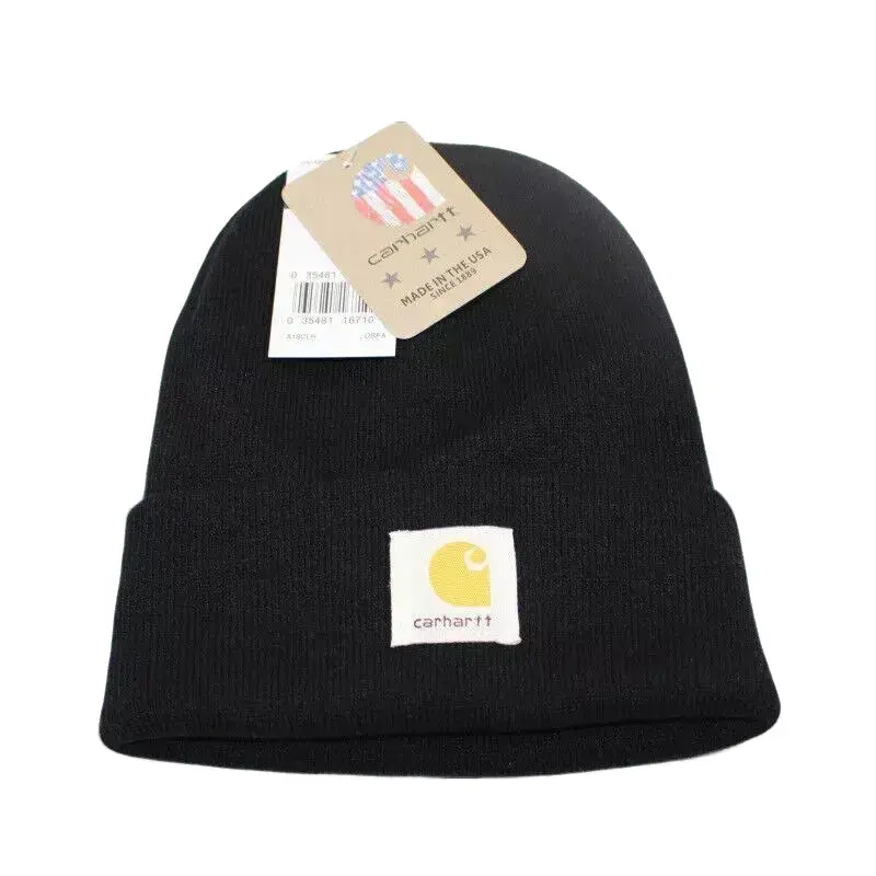 Carhartt Black Cap Hat Winter Beanie Men's Workwear Cozy Unisex Adults 100% Acrylic Stretchable Rib-Knit Fabric Soft Handfeel One Size Fits All