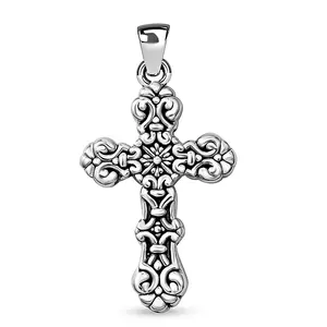 925 Sterling Silver Cross Pendant Oxidized Swirling - Silver Cross Necklaces for Women Religious Jewelry - Catholic Faith Cross Christian Jewelry - Birthday Anniversary Christmas Gifts for Women
