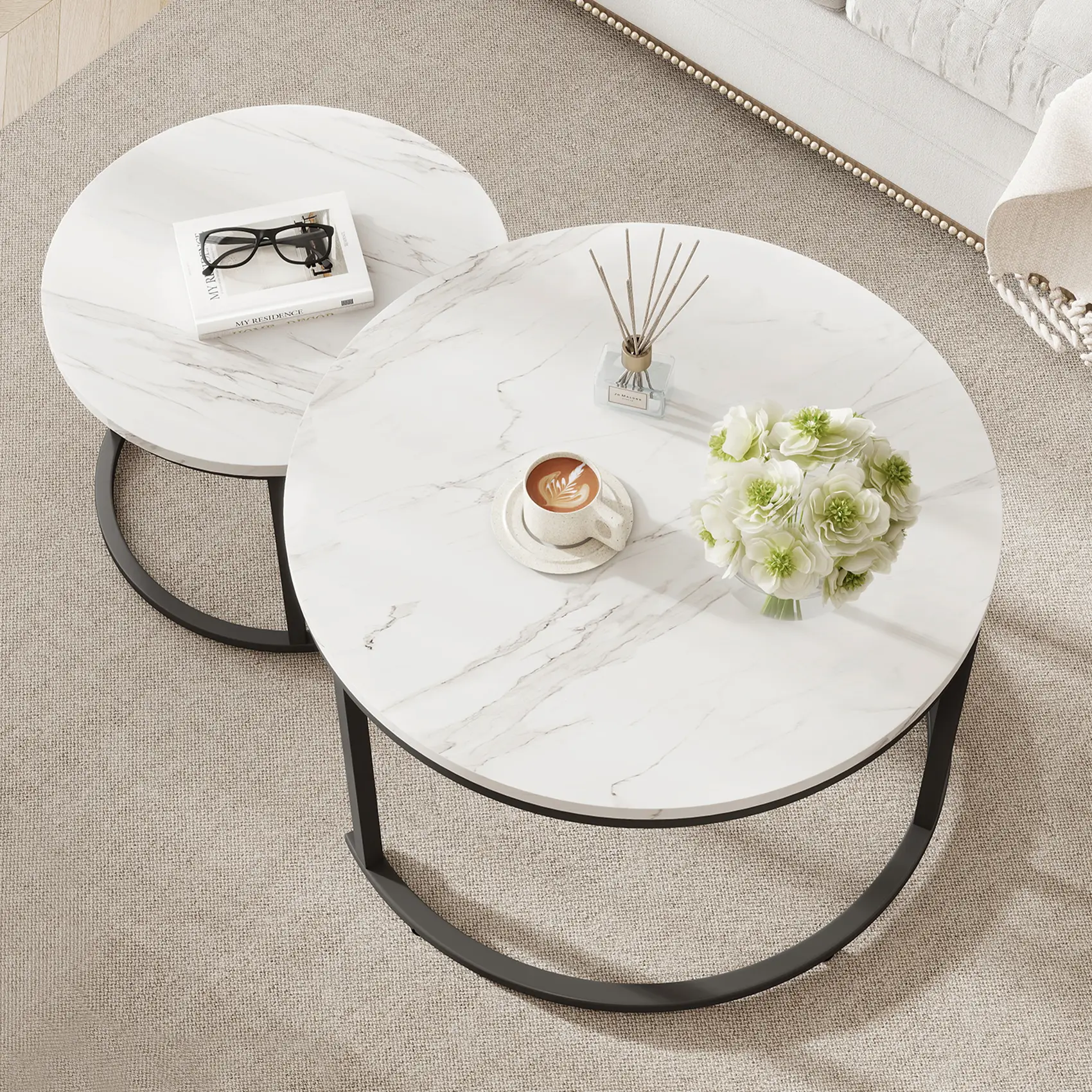 Space-Saving Round Nesting Coffee Table | Modern Interior Design, Space-Saving, Perfect for Small Spaces White