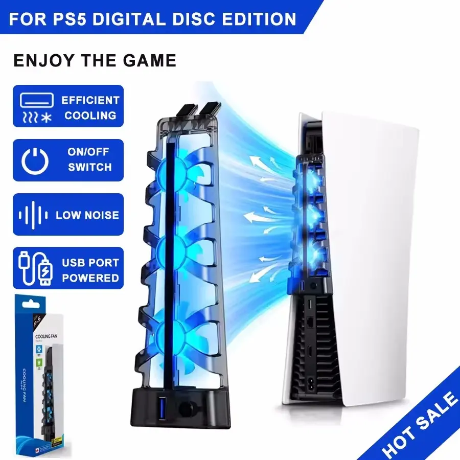 Cooling Fan Low Noise Cooling For Sony Playstation Play Station PS 5 PS5 Disc Digital Console Cooler Gaming Accessories Game Ventilator USB Table Refrigerator Exhaust Ventilation Portable Panels Kit Gaming Items Cooling Products