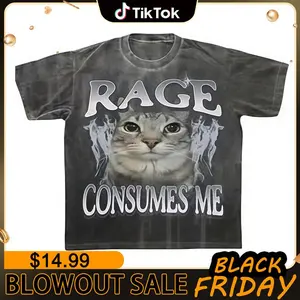 [Flashsale up to 70%]Rage Consumes Me Cat Shirt, Funny Cat Meme T-Shirt, Vintage Unhinged Cat Tee, Silly Cat Graphic Shirt, Weird Humor Unisex Shirt Top Womenswear Crewneck Shortsleeve