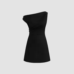 Cider [size 0-10] Asymmetrical Neck Solid Ruched Mini Dress