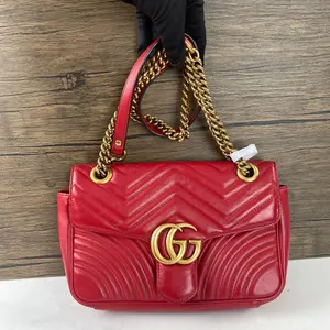 Pre-owned GUCCI leather Crossbody Bags GG Marmont red quilted shoulder bag with gold hardware QG1852#