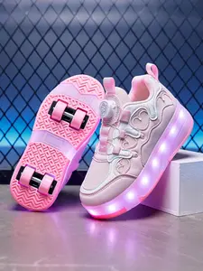 Gradient Glowing Roller Skates, Unisex Button-Release Charging Flash Light Sports Shoes, Anti-Slip Outdoor Leisure Inline Skates, Girl