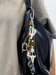 Boho Style Women's Bag Charm, Natural Stone Pendant, Faux Fur Tassel, Colorful Beaded Design, Perfect Gift for All Occasions, Accessories For Bags