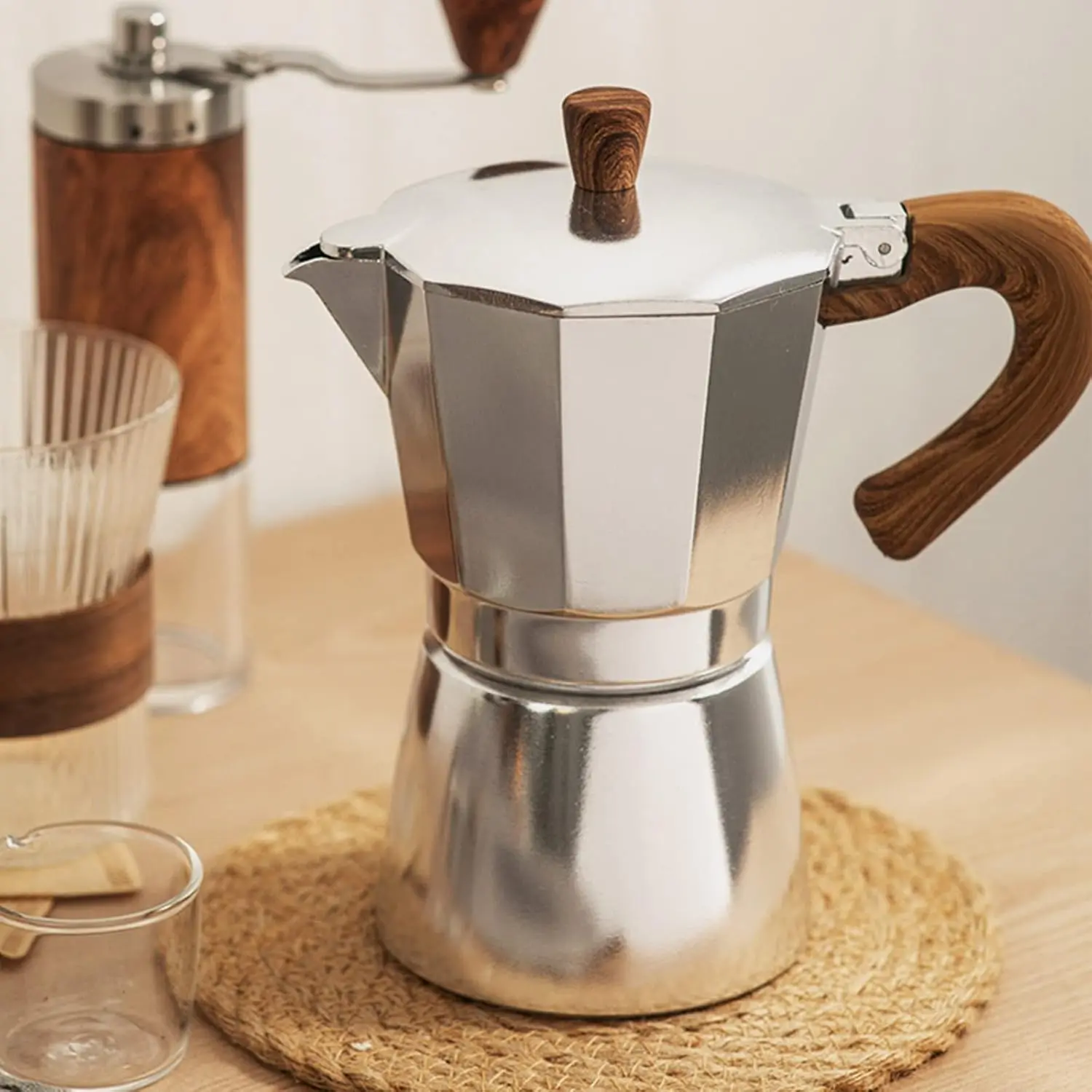 Conyee Durable Aluminum Stovetop Espresso Maker - 6-Cup 10oz Moka Pot with Safety Valve, Cool Touch Handle, Easy to Use, Hand Wash Only for Home, Office, Italian Espresso Brewing
