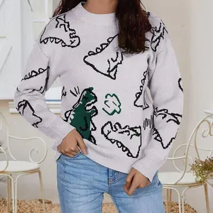 Cozy Cartoon Dinosaur Sweater for Fall/Winter Knitwear Womenswear
