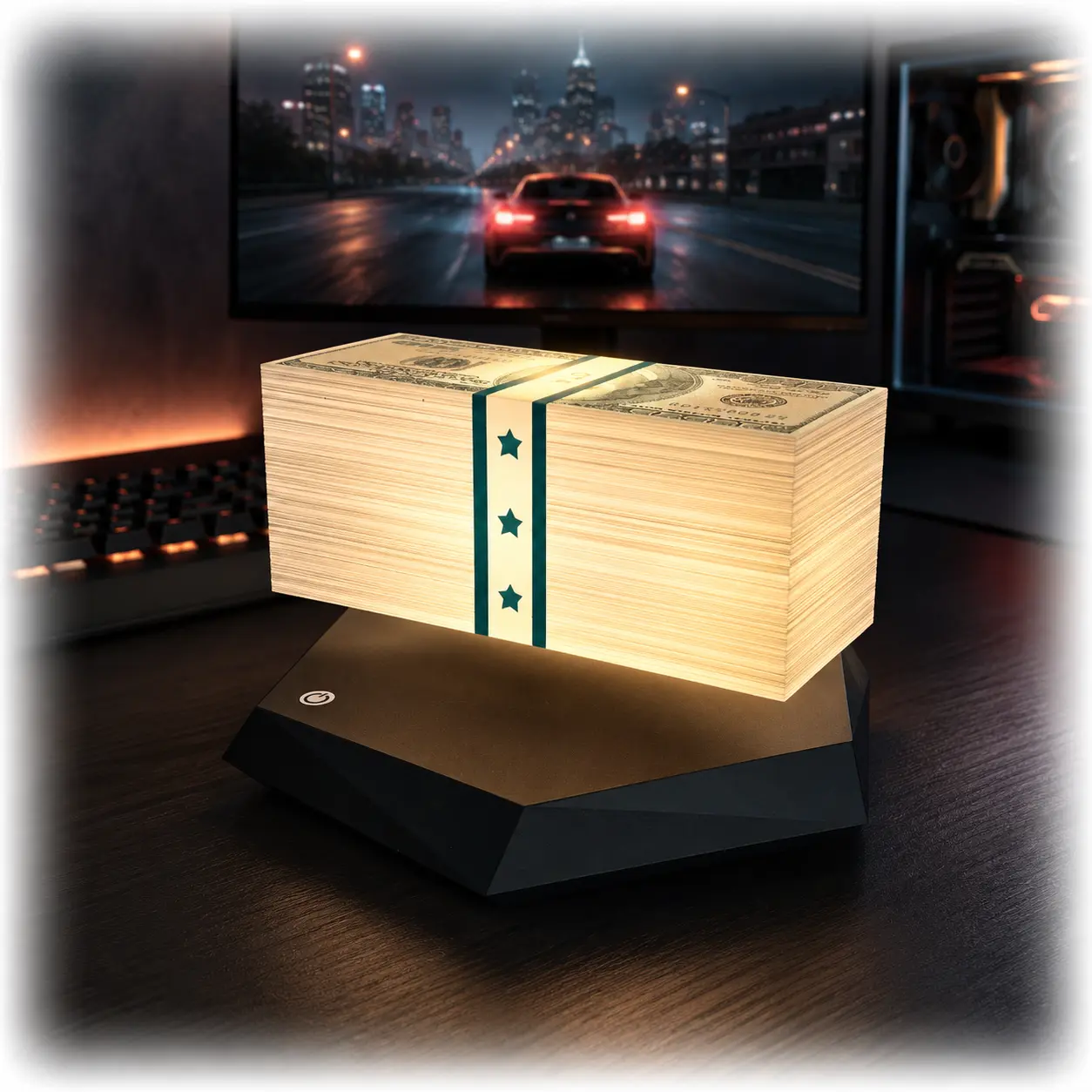LED Magnetic Levitating Dollar Lamp, 3 Color Ambient Night Light, 360° Rotation Display, Gaming Room & Bedroom Decor, Bedside Night Lamp, Office Desk Accessory, Unique Tech Gift for Gamers