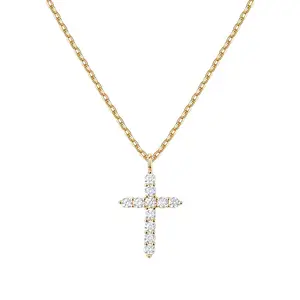 Cubic Zirconia Cross Necklace for Women | Gold Plated Faith Pendant Necklace with Sparkling CZ Stones Cuban Link Chain