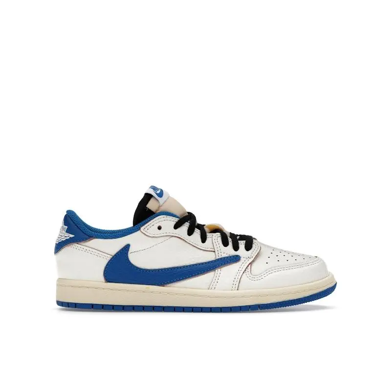 Jordan Kid's 1 Retro Low OG SP Fragment x Travis Scott Sail Military Blue Shoes, from StockX