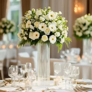 6 Pack Ribbed Cylinder Glass Vases – 16" Tall Clear Vases for Wedding Centerpieces, Home Decor & Event Styling