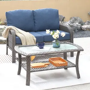 【Summer Vibes】OVIOS 2-Piece Outdoor Patio Furniture Set, High Back Wicker Loveseat with Cushions for Backyard Patio Porch Deck Garden Balcony Outdoor Seating Furniture Set Comfortable Lounge