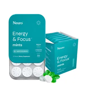 Neuro Energy Caffeine Mints (72 Pieces) - Sugar-Free Nootropic Mints for Energy & Focus with L-theanine, Natural Caffeine, Vitamin B12 & Vitamin B6 - Wintergreen Flavor